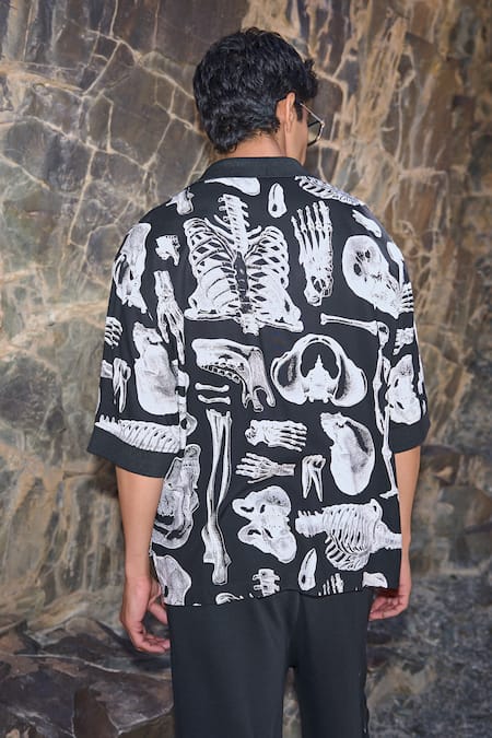Dash And Dot Bones Print Black Shirt 