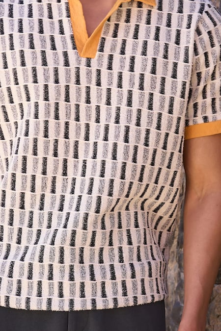 Shop Dash And Dot Ivory Jacquard Polo Tshirt Online at Aza Fashions Shop_Dash And Dot_Ivory Jacquard Polo Tshirt _Online_at_Aza_Fashions
