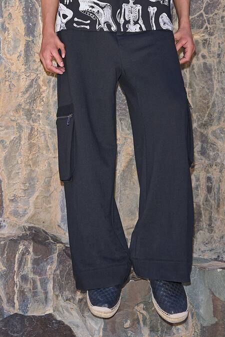 Dash And Dot Black Cotton Knitted Cargo Pant Online at Aza Fashions Dash And Dot_Black Cotton Knitted Cargo Pant _Online_at_Aza_Fashions