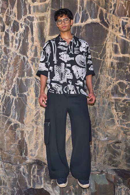 Shop Dash And Dot Black Cotton Knitted Cargo Pant at Aza Fashions Shop_Dash And Dot_Black Cotton Knitted Cargo Pant _at_Aza_Fashions