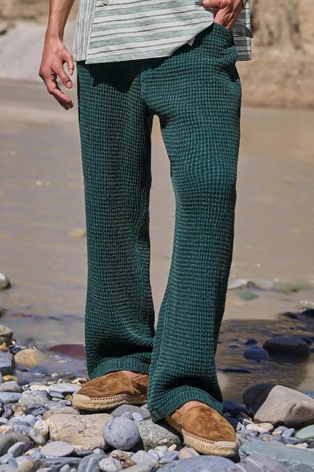 Dash And Dot Green Cotton Washed Textured Pant Online at Aza Fashions Dash And Dot_Green Cotton Washed Textured Pant _Online_at_Aza_Fashions