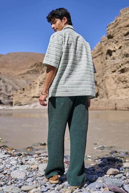 Shop Dash And Dot Green Cotton Washed Textured Pant at Aza Fashions Shop_Dash And Dot_Green Cotton Washed Textured Pant _at_Aza_Fashions