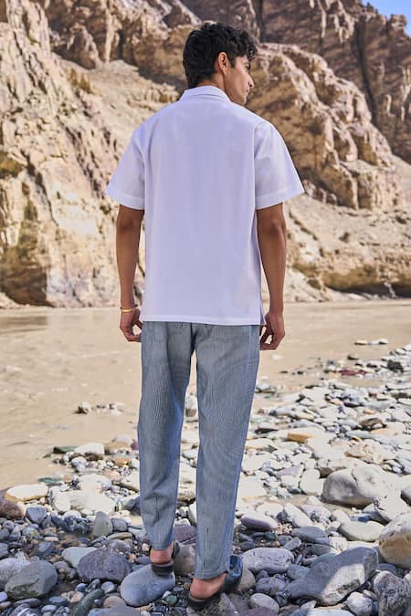 Shop Dash And Dot Blue Cotton Pinstripe Barrel Pant at Aza Fashions Shop_Dash And Dot_Blue Cotton Pinstripe Barrel Pant _at_Aza_Fashions