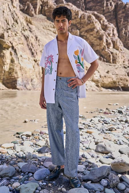 Dash And Dot Blue Cotton Pinstripe Barrel Pant Online at Aza Fashions Dash And Dot_Blue Cotton Pinstripe Barrel Pant _Online_at_Aza_Fashions