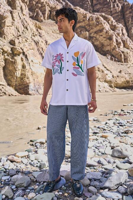 Dash And Dot Blue Cotton Pinstripe Barrel Pant at Aza Fashions Dash And Dot_Blue Cotton Pinstripe Barrel Pant _at_Aza_Fashions