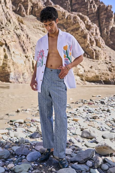 Dash And Dot Blue Cotton Pinstripe Barrel Pant 