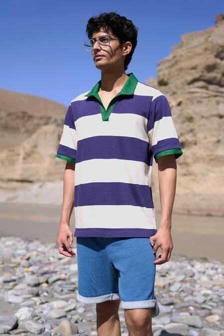 Dash And Dot Blue Cotton Indigo Organic Denim Knit Shorts Online at Aza Fashions Dash And Dot_Blue Cotton Indigo Organic Denim Knit Shorts _Online_at_Aza_Fashions