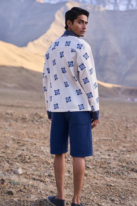 Buy_Dash And Dot_Blue Textured Knit Shorts _Online_at_Aza_Fashions