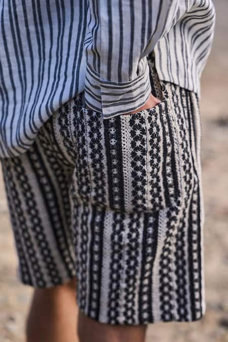 Buy_Dash And Dot_Black Polyester, Nylon Jacquard Stripe Lace Shorts _Online_at_Aza_Fashions