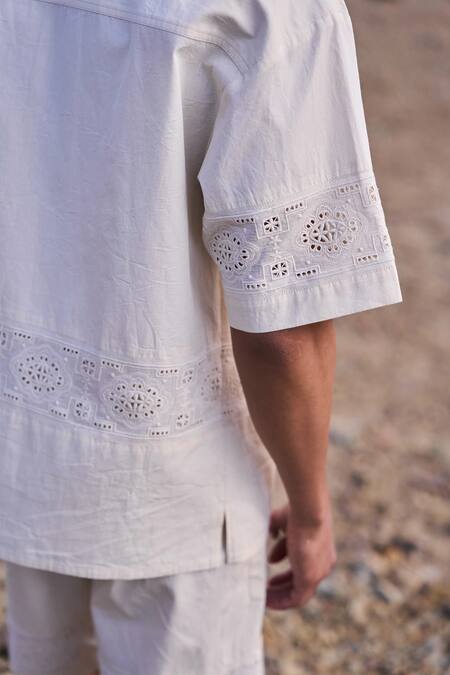 Buy_Dash And Dot_Cream Cotton Embroidery Schiffli Organic Shorts Set _Online_at_Aza_Fashions
