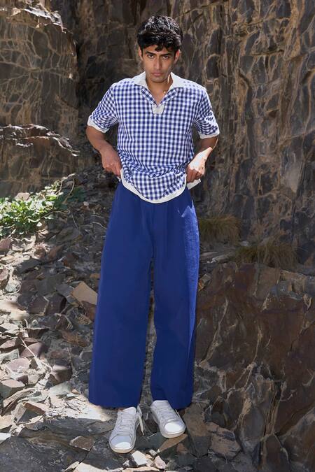 Dash And Dot Blue Nylon Relaxed Pant Online at Aza Fashions Dash And Dot_Blue Nylon Relaxed Pant _Online_at_Aza_Fashions