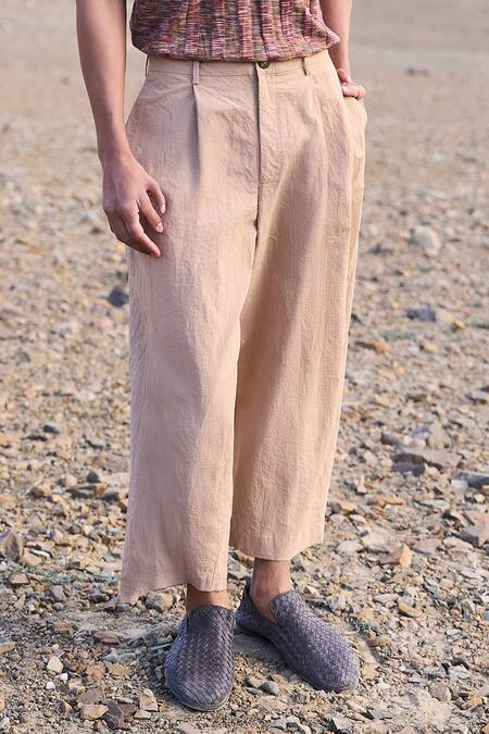 Dash And Dot Beige Nylon Designer Pant Online at Aza Fashions Dash And Dot_Beige Nylon Designer Pant _Online_at_Aza_Fashions