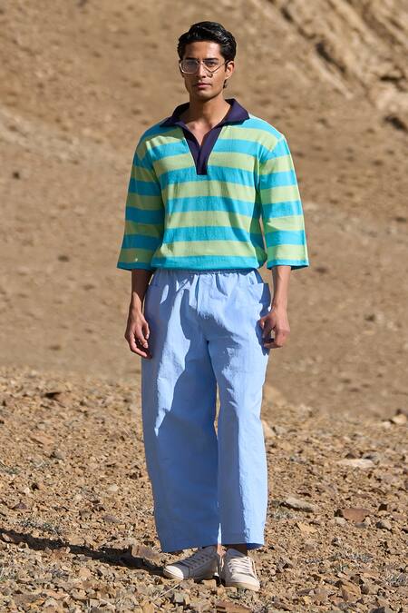 Dash And Dot Sky Blue Nylon Pocketed Pant at Aza Fashions Dash And Dot_Sky Blue Nylon Pocketed Pant _at_Aza_Fashions