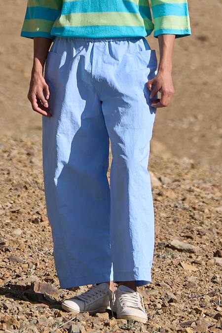 Shop Dash And Dot Sky Blue Nylon Pocketed Pant Shop_Dash And Dot_Sky Blue Nylon Pocketed Pant