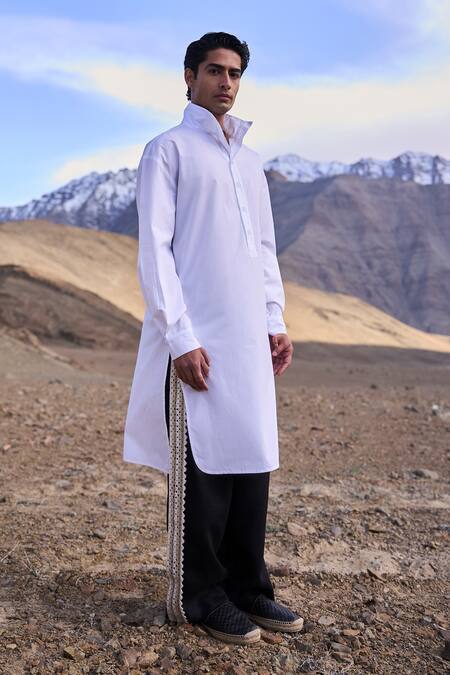 Buy_Dash And Dot_White Cotton Longline Shirt Kurta _Online_at_Aza_Fashions
