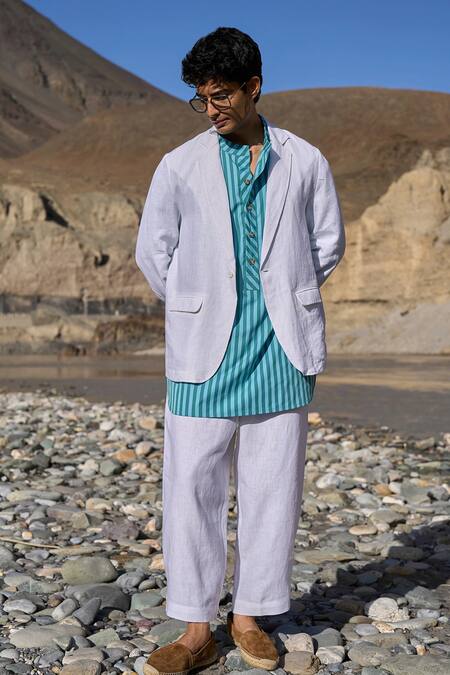 Dash And Dot_White Linen Blazer _Online_at_Aza_Fashions