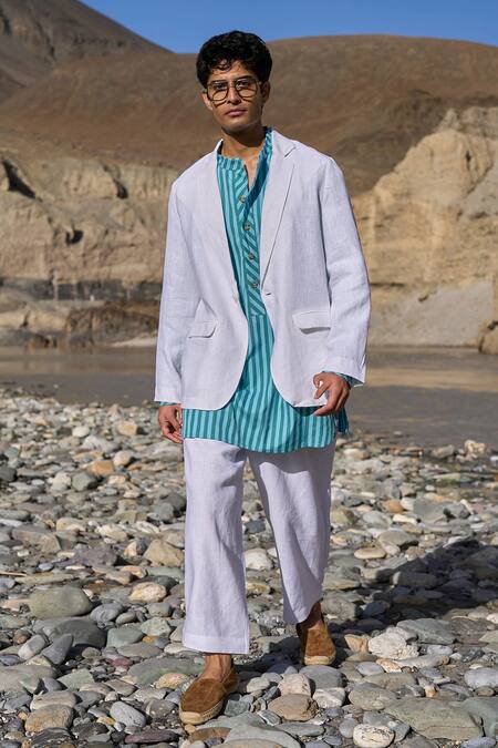 Shop_Dash And Dot_White Linen Blazer _Online_at_Aza_Fashions