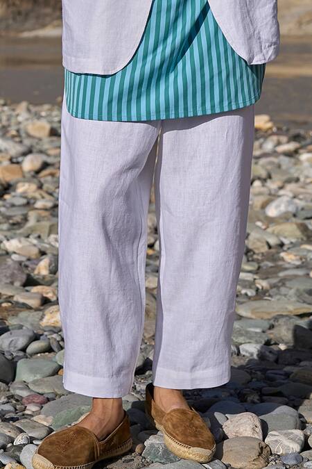 Dash And Dot White Linen Adjustable Cuff Pant Online at Aza Fashions Dash And Dot_White Linen Adjustable Cuff Pant _Online_at_Aza_Fashions