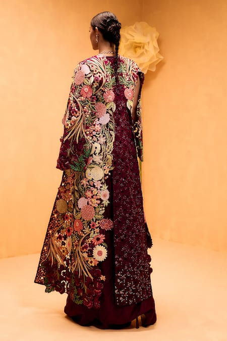 Taali Wine Embroidered Jacket & Skirt Set 