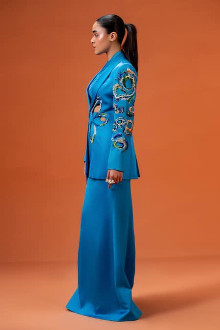 Taali Blue Silk Beads, Sequins Open Neck Hand Embellished Designer Set Online at Aza Fashions Taali_Blue Silk Beads, Sequins Open Neck Hand Embellished Designer Set _Online_at_Aza_Fashions