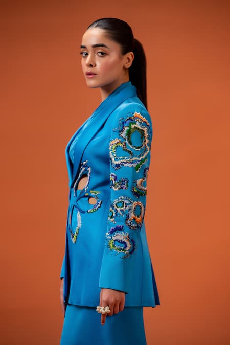 Buy Taali Blue Silk Beads, Sequins Open Neck Hand Embellished Designer Set Online at Aza Fashions Buy_Taali_Blue Silk Beads, Sequins Open Neck Hand Embellished Designer Set _Online_at_Aza_Fashions