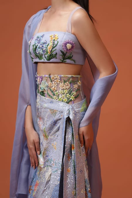 Buy_Taali_Blue Silk, Net, Organza Beads, Sequins Digital Print Embellished Skirt Set _Online_at_Aza_Fashions