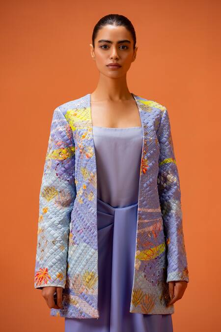 Buy_Taali_Blue Silk Embroidery Open Neck, Square Quilted Jacket With Corset And Palazzo _Online_at_Aza_Fashions