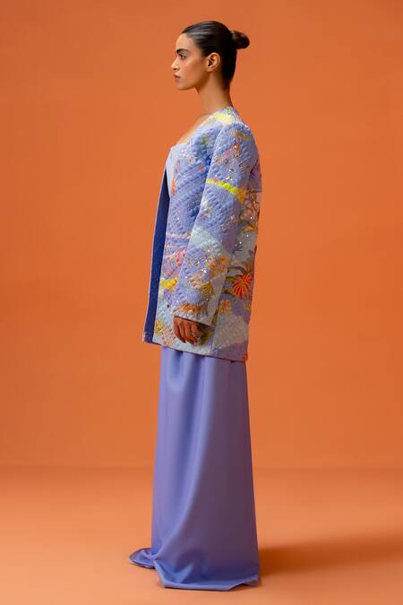 Shop_Taali_Blue Silk Embroidery Open Neck, Square Quilted Jacket With Corset And Palazzo _Online_at_Aza_Fashions
