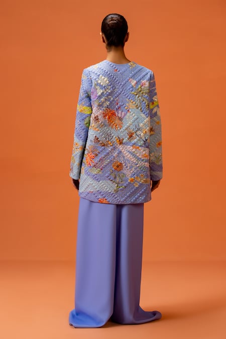 Taali Quilted Blue Jacket with Corset & Palazzo 