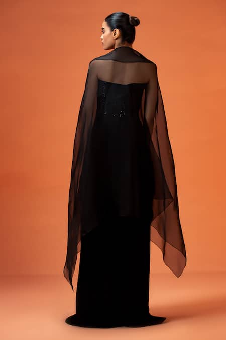 Taali Black Hand Embellished Corset Skirt Set 