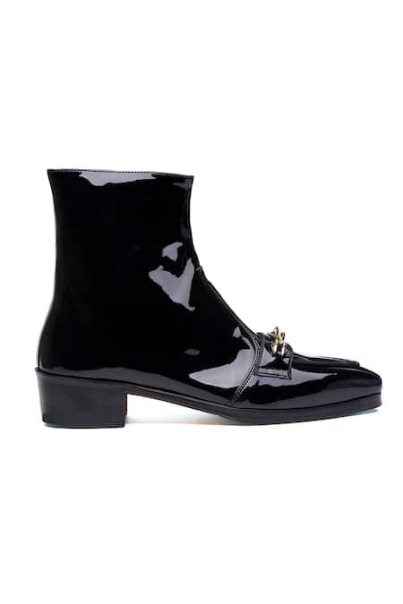 Shutiq_Black Chains Patent Leather Prism Boots _Online_at_Aza_Fashions