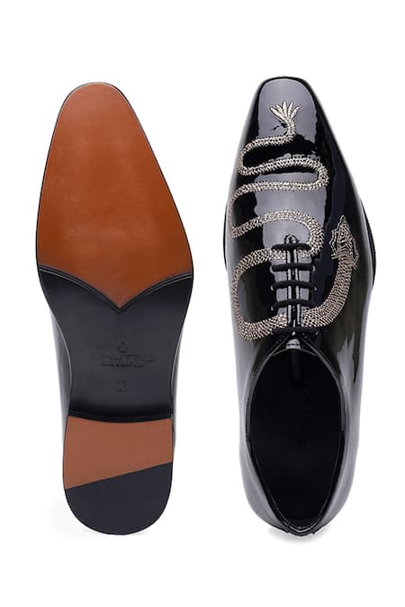 Shop Shutiq Black Embroidery Designer Patent Leather Shoes Online at Aza Fashions Shop_Shutiq_Black Embroidery Designer Patent Leather Shoes _Online_at_Aza_Fashions