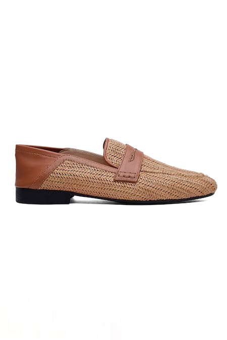 Shutiq_Tan Designer Woven Raffia Loafers _Online_at_Aza_Fashions