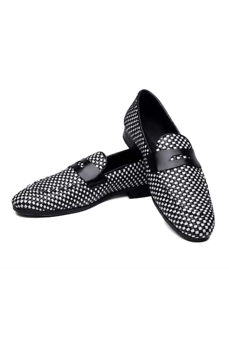 Shutiq Black Tessera Bar And White Designer Shoes