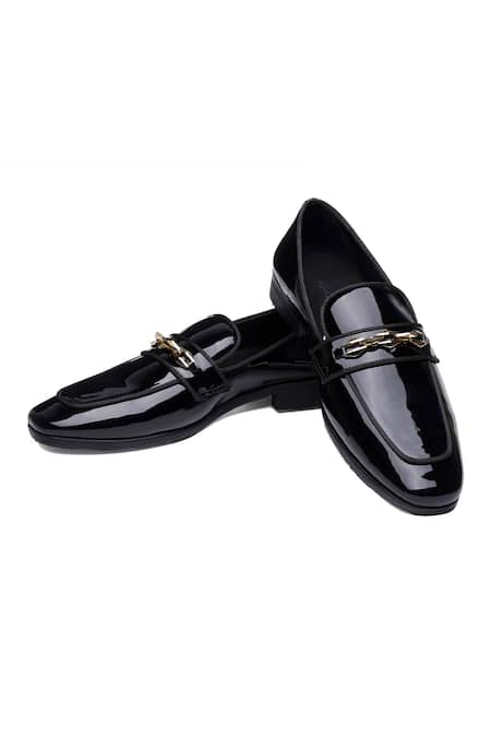 Shutiq Black Buckles Designer Patent Leather Shoes