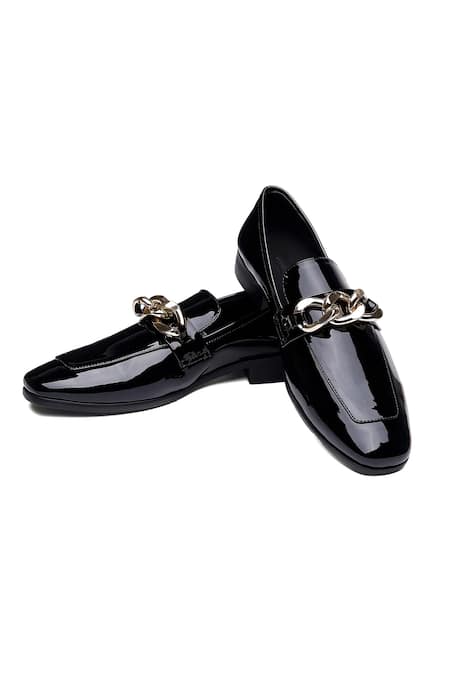 Shutiq Black Chains Designer Patent Leather Shoes