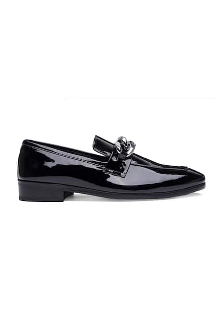 Shutiq_Black Designer Patent Leather Shoes With Chain _Online_at_Aza_Fashions