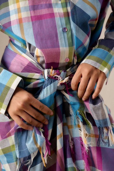 Buy_Ituvana_Multi Color Cotton Collared Vani Madras Check Sarong Dress 