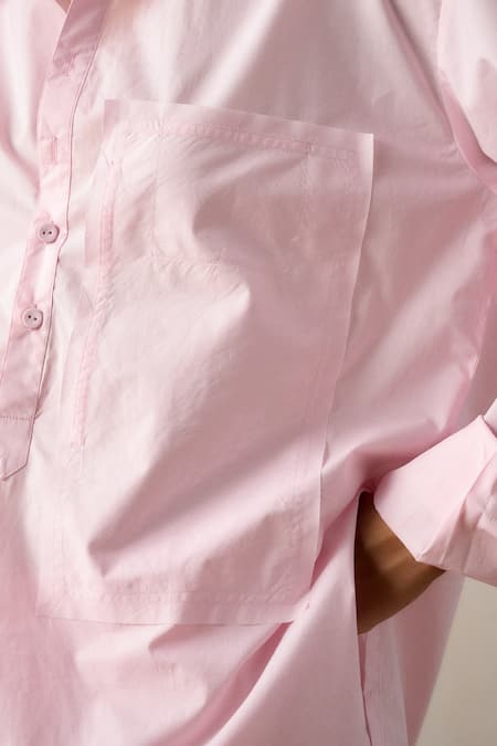 Buy_Ituvana_Pink Cotton, Poplin Collared Kurta And Salwar Set _Online_at_Aza_Fashions