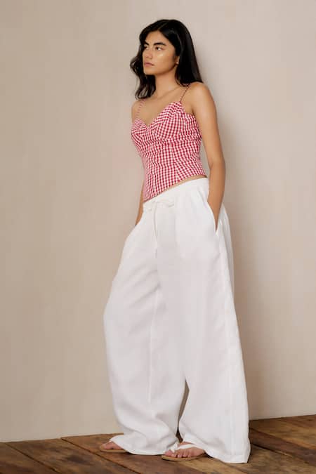 Ituvana Madras Check Smocked Corset Pant Set 