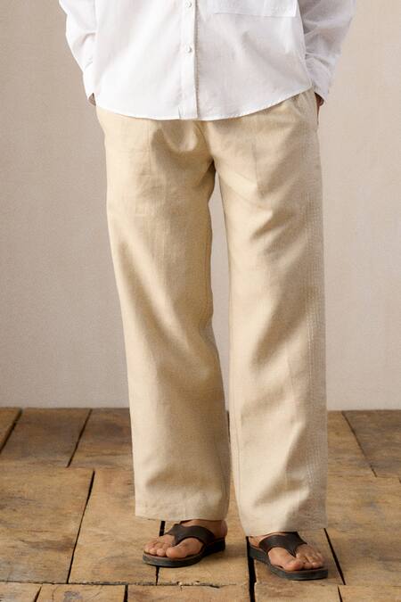 Ituvana_White Cotton, Linen Applique Krysh Pant Set _Online_at_Aza_Fashions