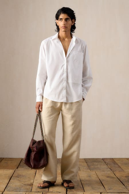 Ituvana White Cotton, Linen Applique Krysh Pant Set 