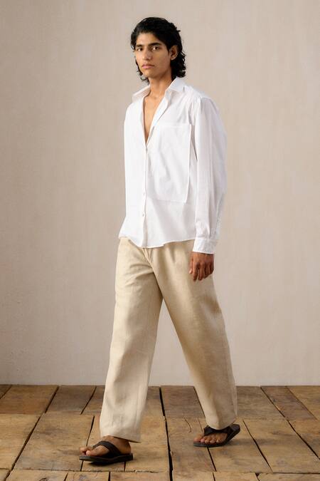 Shop_Ituvana_White Cotton, Linen Applique Krysh Pant Set _Online_at_Aza_Fashions