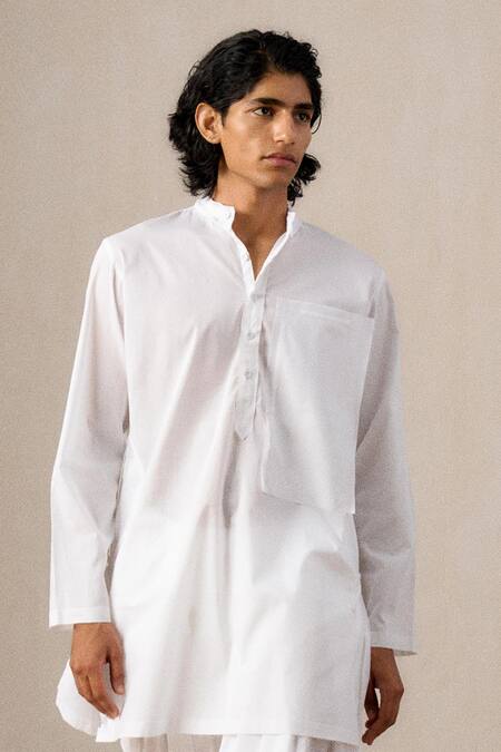 Shop_Ituvana_White Cotton Applique Pathani Kurta Set _Online_at_Aza_Fashions