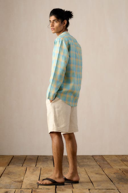 Ituvana Blue Check Linen Shirt 