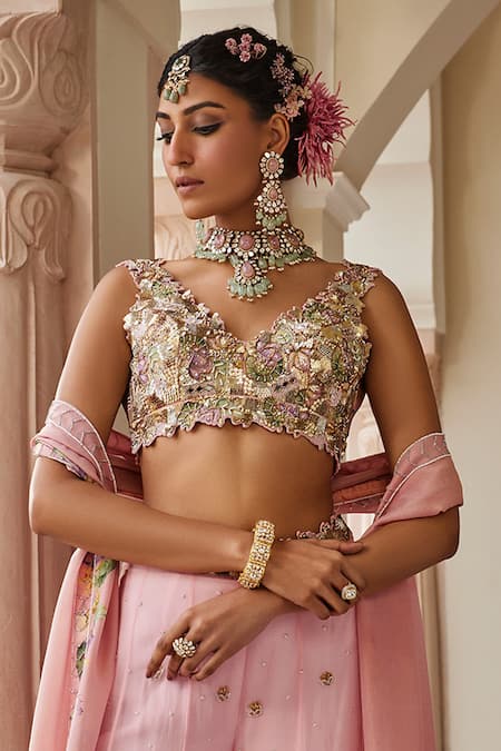 Shop Nea By Nikita Tiwari Pink Tissue, Organza Embroidery, Sequins V-neck Metallic Blush Pants Set Online at Aza Fashions Shop_Nea By Nikita Tiwari_Pink Tissue, Organza Embroidery, Sequins V-neck Metallic Blush Pants Set _Online_at_Aza_Fashions