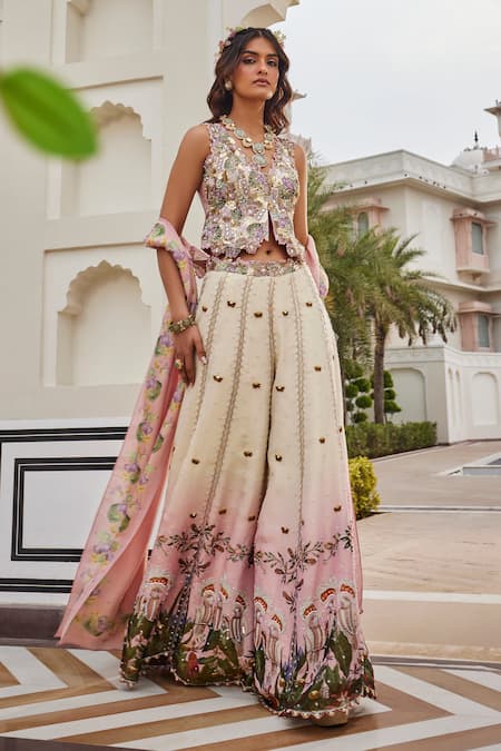 Nea By Nikita Tiwari Metallic Blush Pink Palazzo Set 
