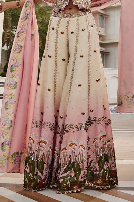 Nea By Nikita Tiwari Pink Tissue Sequins, Embroidery V-neck Metallic Blush Palazzo Set Online at Aza Fashions Nea By Nikita Tiwari_Pink Tissue Sequins, Embroidery V-neck Metallic Blush Palazzo Set _Online_at_Aza_Fashions