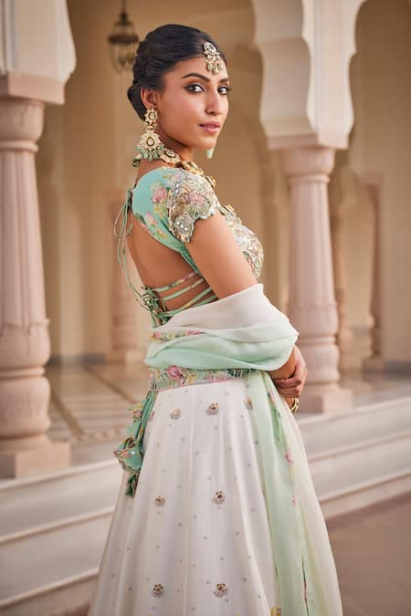 Nea By Nikita Tiwari Metallic Sea Green Lehenga Set 