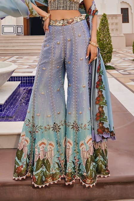 Nea By Nikita Tiwari Blue Tissue Sequins Sweetheart Neck Designer Pant Set at Aza Fashions Nea By Nikita Tiwari_Blue Tissue Sequins Sweetheart Neck Designer Pant Set _at_Aza_Fashions